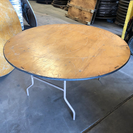 60'' ROUND Wood Folding Banquet Table - Scratch and Dent Clearance.